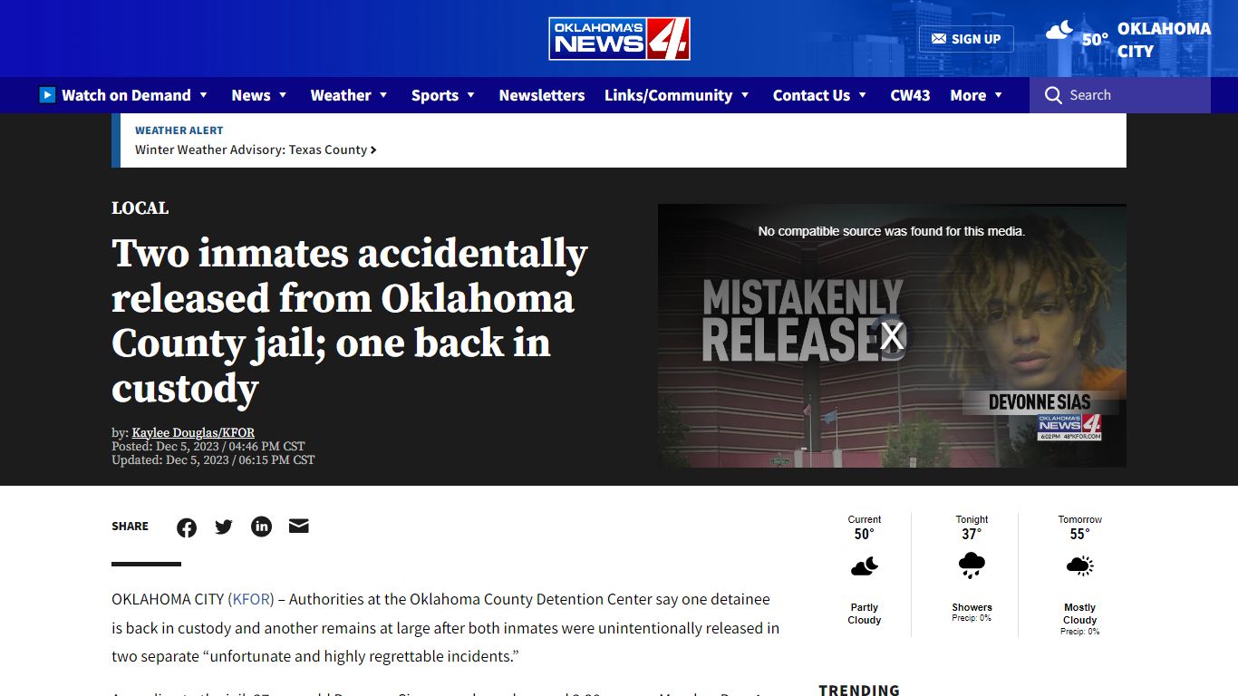 Two inmates accidentally released from Oklahoma County jail; one back ...