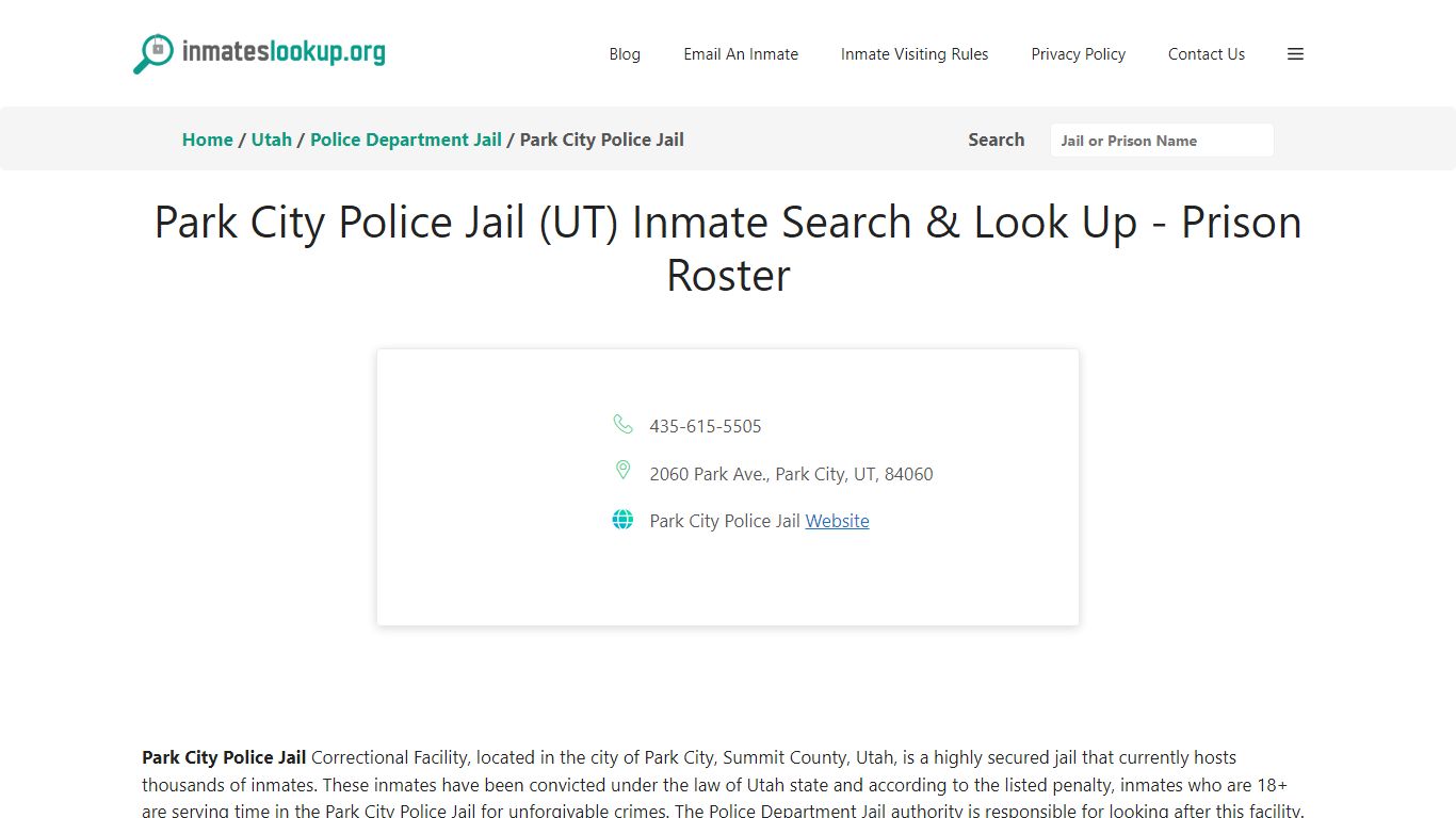Park City Police Jail (UT) Inmate Search & Look Up - Prison Roster