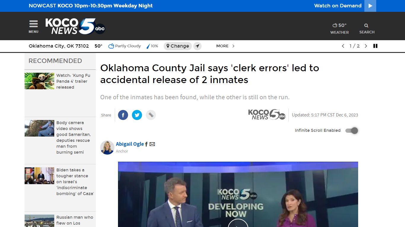 OCDC says 'clerk errors' led to release of 2 inmates - KOCO 5 News